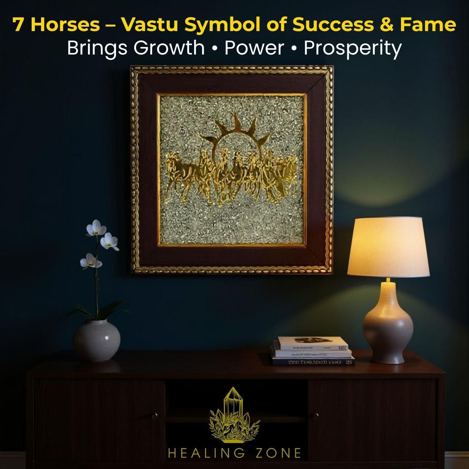Vastu Seven Horses on Raw Pyrite Frame