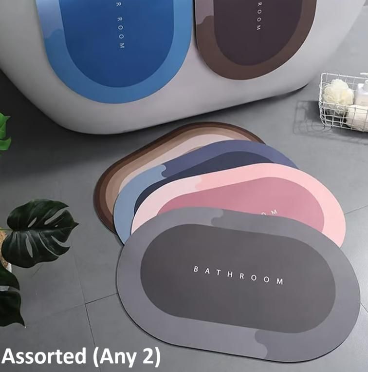 Oval Super Absorbent Quick-Dry Anti-Slip Bath Mat (40x60cm, Pack of 2, Assorted Color)